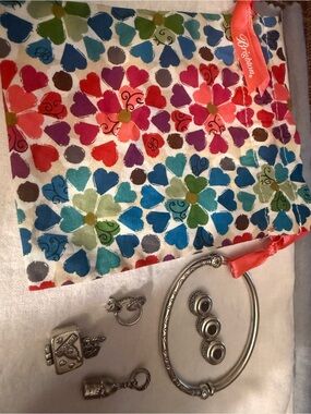 Brighton Charm Bangle Bracelet Bundle Suitcase Ladybug Bubbly Ring Flower Spacer